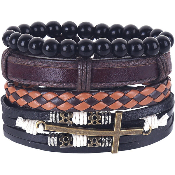 Lodestar Sada 4 kusov pánskych náramkov s krížikom 65226089