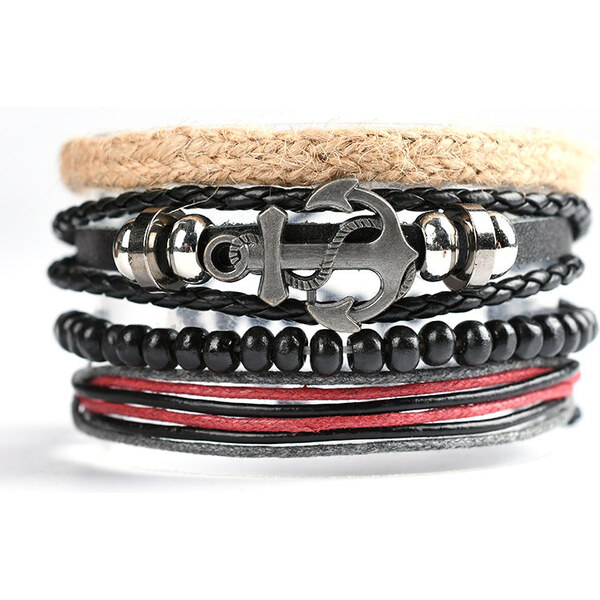 Lodestar Sada 4 kusov pánskych náramkov s Kotvou 65226090