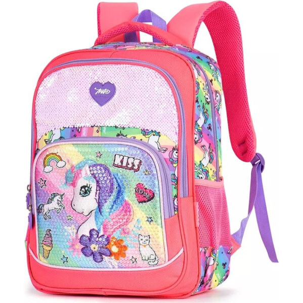 Miko Dievčenský školský batoh Neon s 3D jednorožcom Ružový 20L 65226262