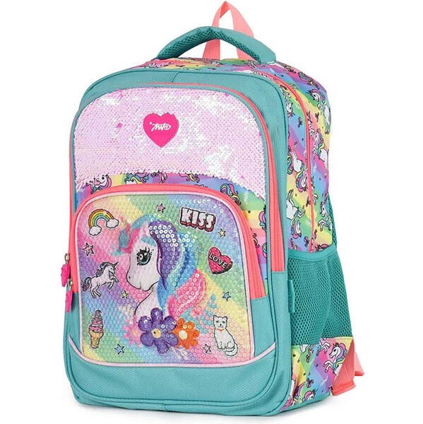 Miko Dievčenský školský batoh Neon s 3D jednorožcom Zelený 20L 65226264