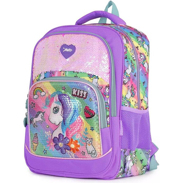 Miko Dievčenský školský batoh Neon s 3D jednorožcom Fialový 20L 65226263