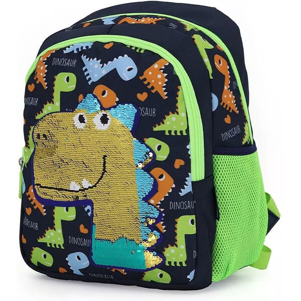 Miko detský flitrový batoh Neon s dinosaurom 11L 65226273