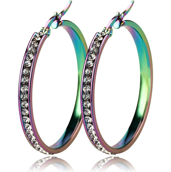 Impress Jewelry Oceľové Náušnice kruhy s kryštálmi Rainbow 40 mm 65226393