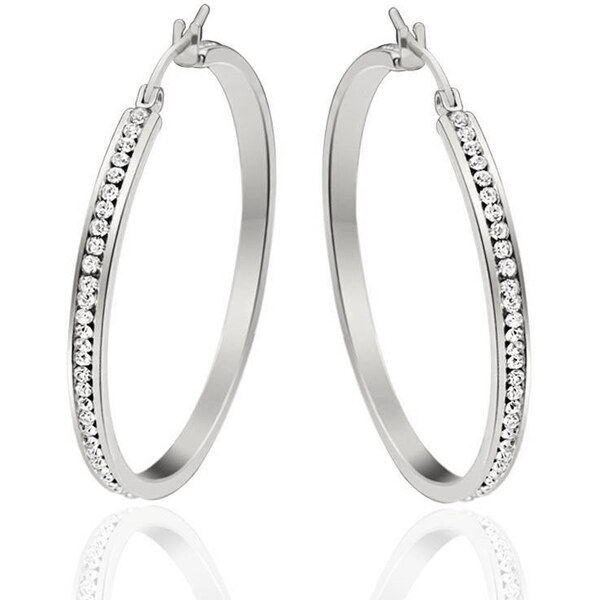 Impress Jewelry Oceľové náušnice kruhy s kryštálmi 35-60 mm Strieborné 65226408