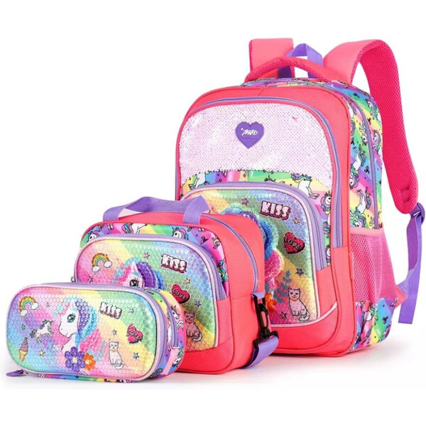 Miko školský batoh set 3v1Neon s 3D jednorožcom Ružový 65226659