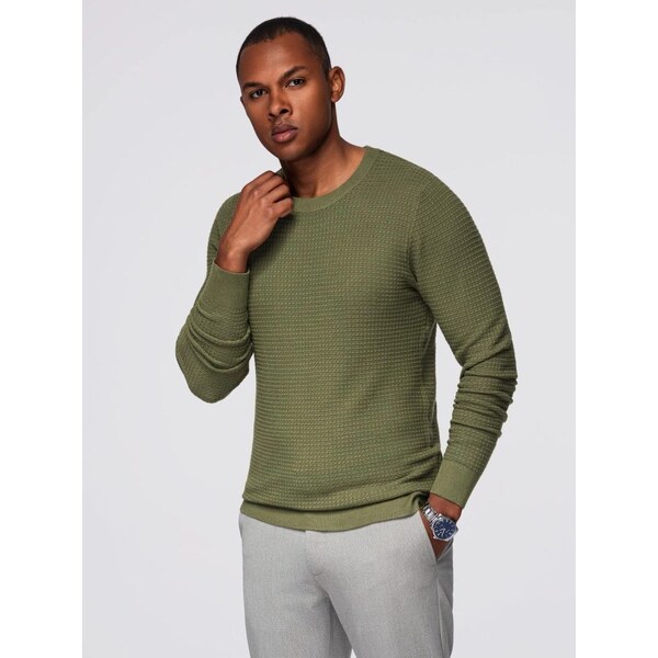 Ombre Clothing Jedinečný olivový sveter so vzorom V1 SWSW-0181 65233427