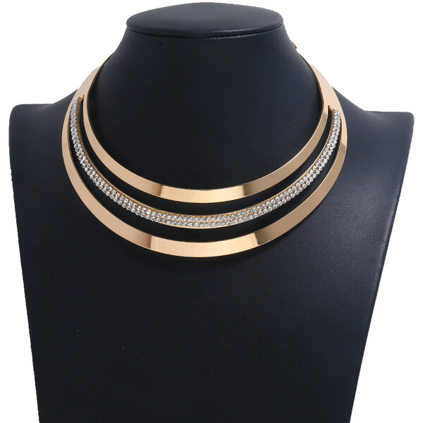 Lodestar Geometrický kruhový Choker náhrdelník Zlatý s kamienkami 65226881