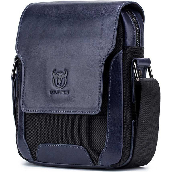 Bullcaptain pánska kožená messenger taška Rainier Modrá 65226947