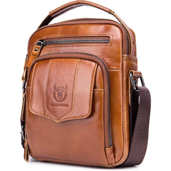 Bullcaptain pánska kožená messenger taška Urbain Khaki 65226960