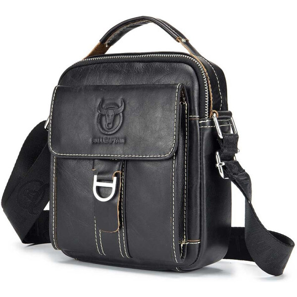 Bullcaptain pánska kožená taška messenger Perpet Čierna 65226955