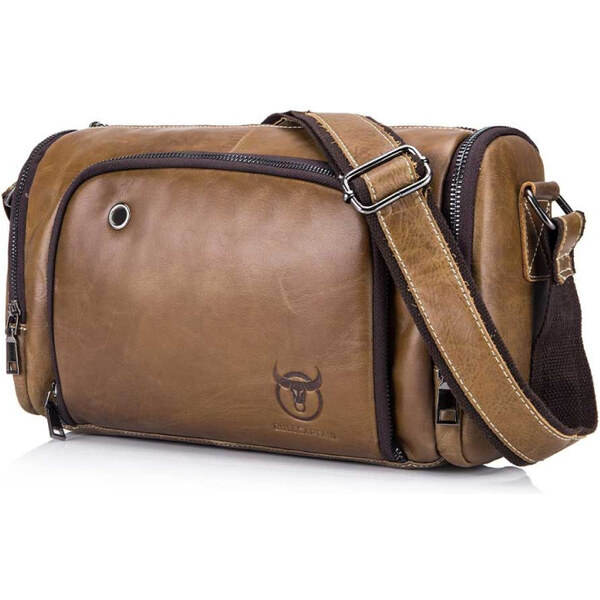 Bullcaptain pánska kožená Travel taška Ernest Khaki 65227017