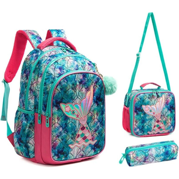 DANIVIVI Jasmine Dievčenský školský batoh set 3v1 Plotev HOLO Zelený 65227165