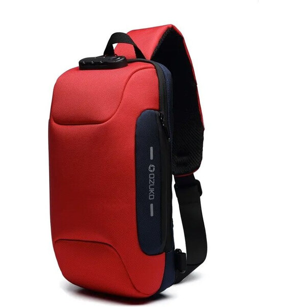 Ozuko outdoor batoh cez rameno s USB + zámok Boucher červený 5L 65227418