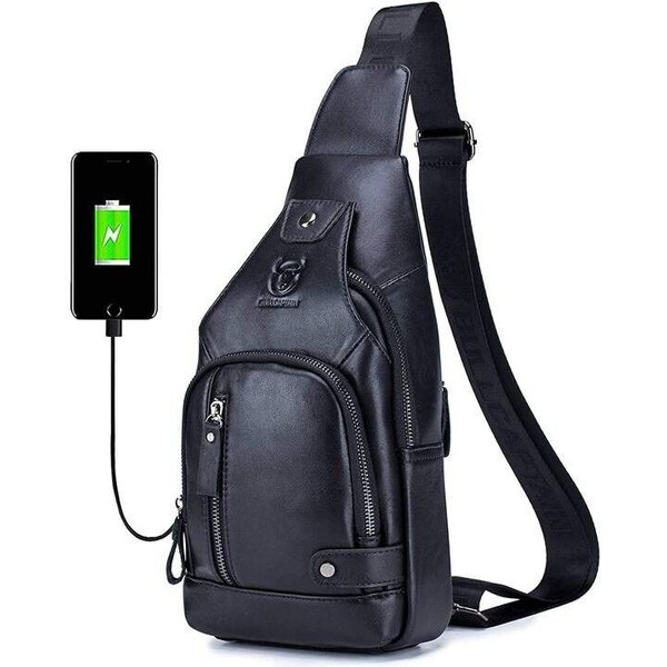 Bullcaptain kožená taška cez rameno s USB Helmer Čierny 5L 65227742