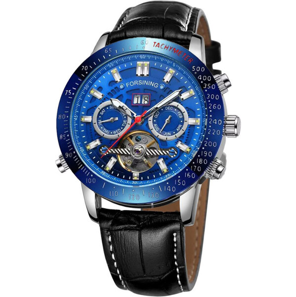 FORSINING pánske automatické hodinky 39 days to Moon Modro Čierne 65227796