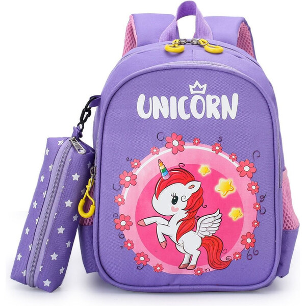 Lifestyle Detský batôžtek s Jednorožcom s vreckom Fialový 6L 65227955