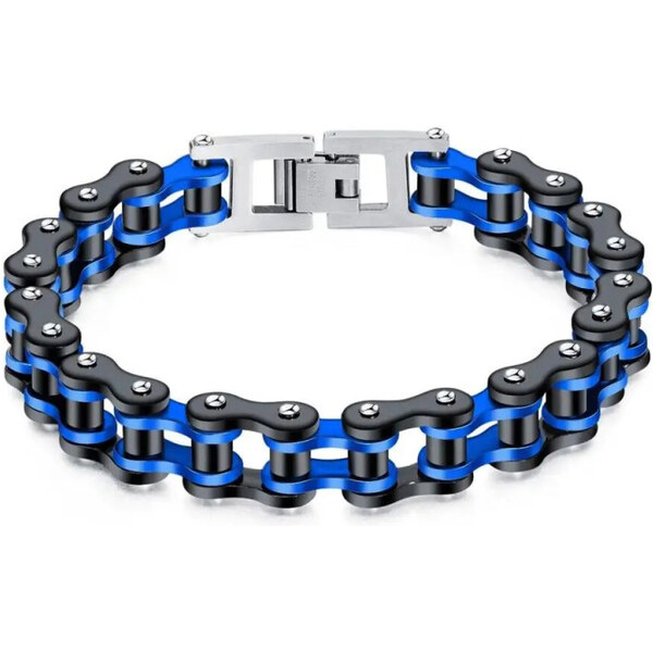 Impress Jewelry Náramok z chirurgickej ocele Moto Chain - BlackBlue 65227988