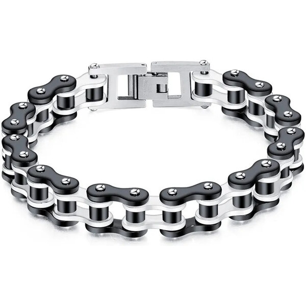 Impress Jewelry Náramok z chirurgickej ocele Moto Chain - BlackWhite 65228006