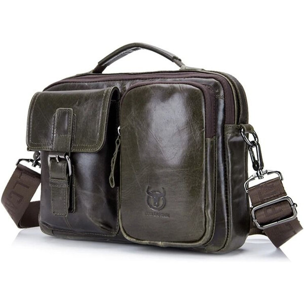 Bullcaptain pánska kožená vintage taška Odoric Hnedo-zelená 65228079