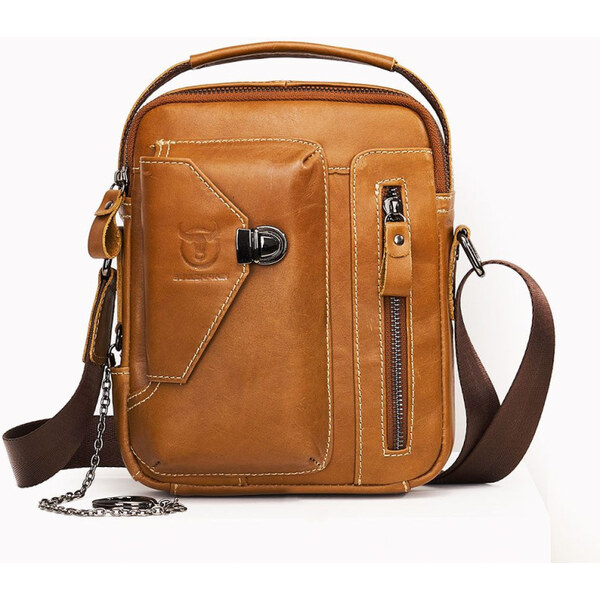 Bullcaptain pánska kožená taška s retiazkou Miltiade Khaki 65228122