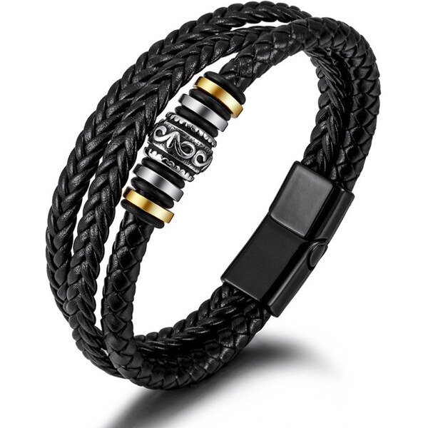 Impress Jewelry Pánsky splietaný kožený náramok Vikings Čierny 65229137