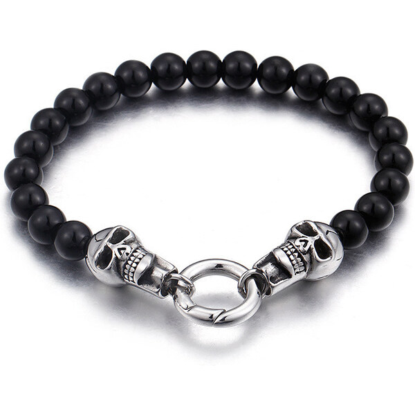 Lifestyle Pánsky korálkovo - oceľový náramok Lebky 65228302