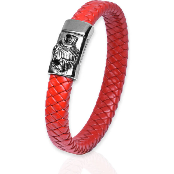 Impress Jewelry Pánsky splietaný kožený náramok Šakal Červený 22 cm 65228331