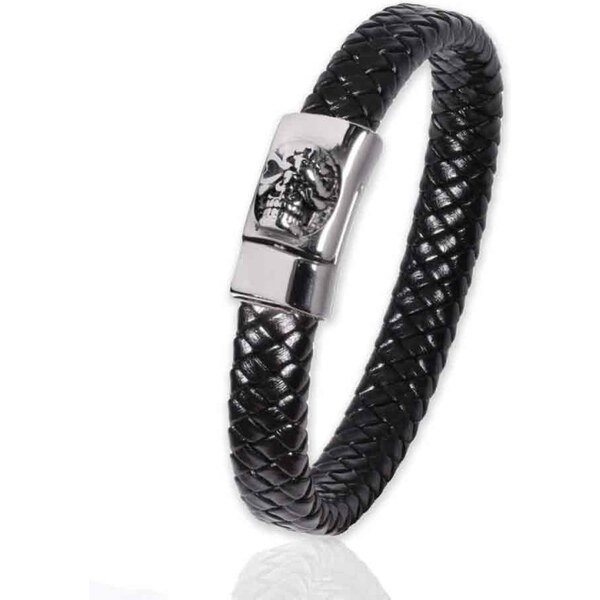 Impress Jewelry Pánsky splietaný kožený náramok Lebka Čierny 22 cm 65228343