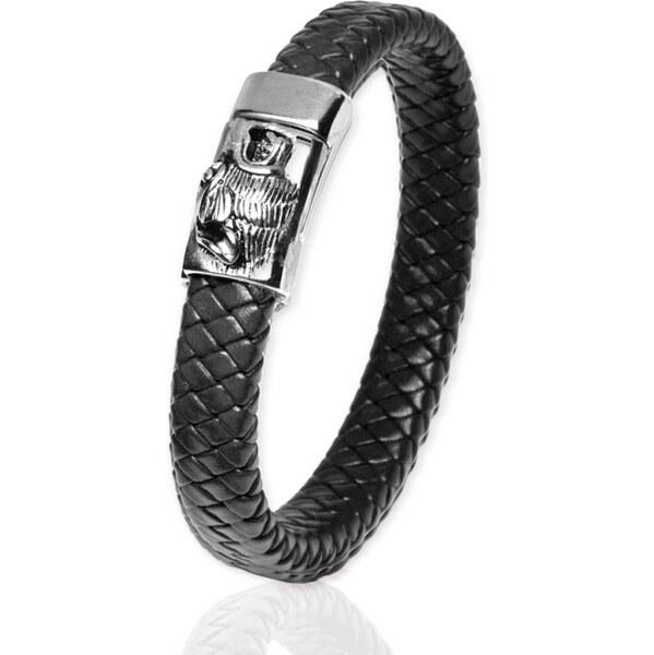 Impress Jewelry Pánsky splietaný kožený náramok Šakal Čierny 22 cm 65228342