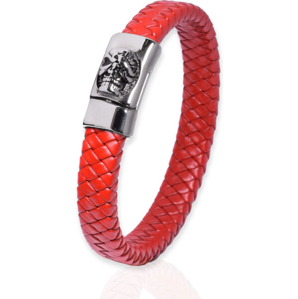 Impress Jewelry Pánsky splietaný kožený náramok Lebka Červený 22 cm 65228345