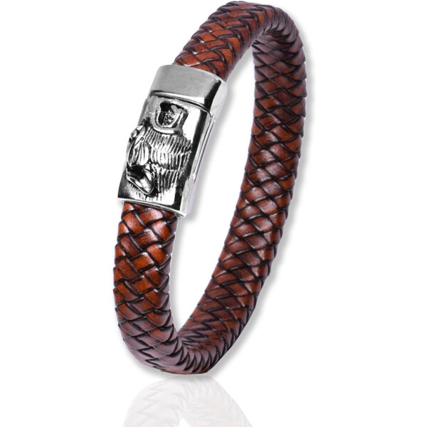 Impress Jewelry Pánsky splietaný kožený náramok Šakal Hnedý 22 cm 65228341