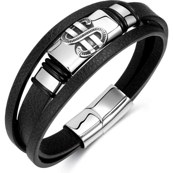 Titan Jewerly Pánsky oceľový náramok Symbol dolár Čierny 21 cm 65228364