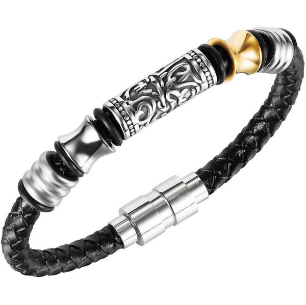 Titan Jewerly Pánsky oceľový prepletaný náramok Totem Čierny 65228367