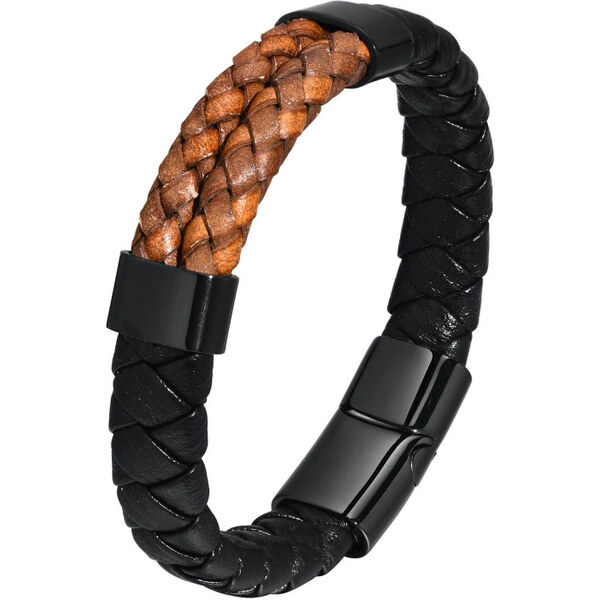 Titan Jewerly Pánsky kožený prepletaný náramok Two Tone Čierny 21cm 65228375
