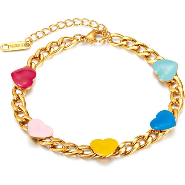Titan Jewerly Dámsky oceľový náramok so srdiečkami Colorful Love Zlatý 65228419