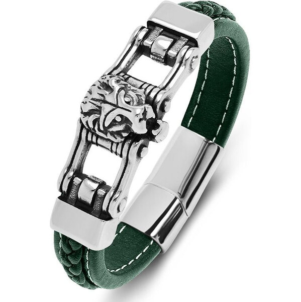 Impress Jewelry Pánsky oceľový náramok Lion King Zelený 21.5cm 65228489