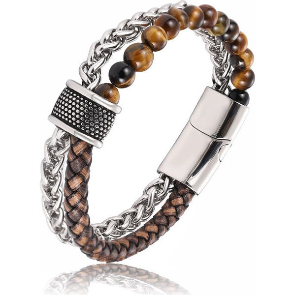 Impress Jewelry Pánsky oceľový náramok s korálkami Knud Hnedý 65228514