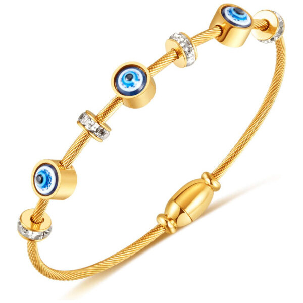 Titan Jewerly Dámsky oceľový pevný náramok Modré oko Zlatý 65228680