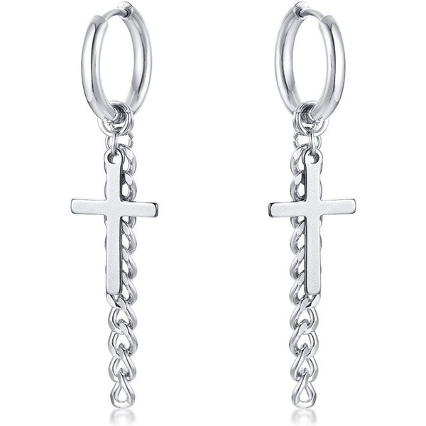 Impress Jewelry Oceľové náušnice kruh s krížom a retiazkou 17mm 65228755