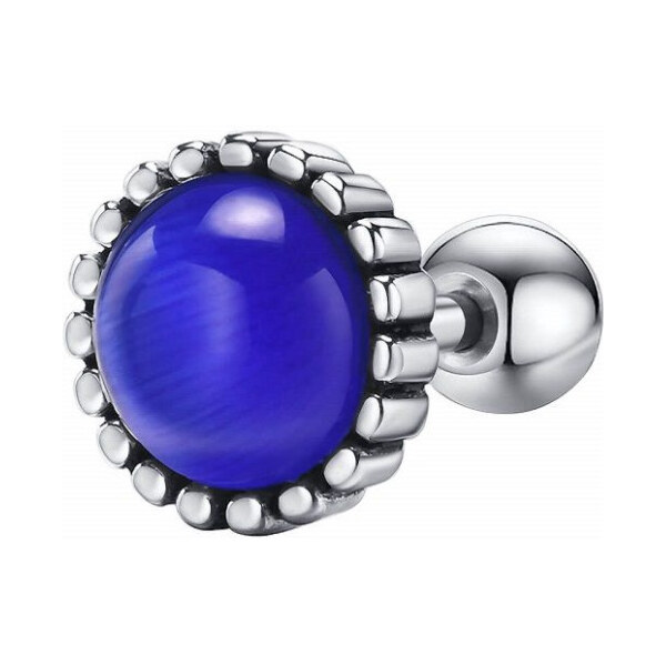 Impress Jewelry Oceľová šróbovacia náušnica Modrý opal 8mm Strieborná 65228762