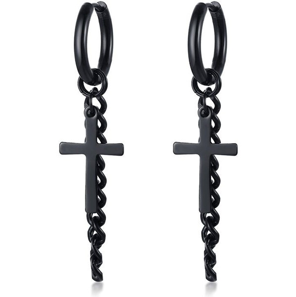 Impress Jewelry Oceľová náušnica kruh s krížom a retiazkou 17mm Čierna 65228756