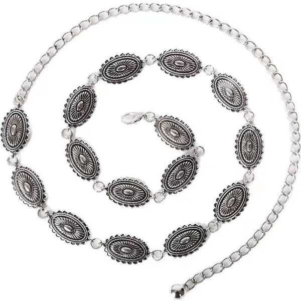 Lifestyle Ozdobný retiazkový kovový strieborný opasok Etno 65228795