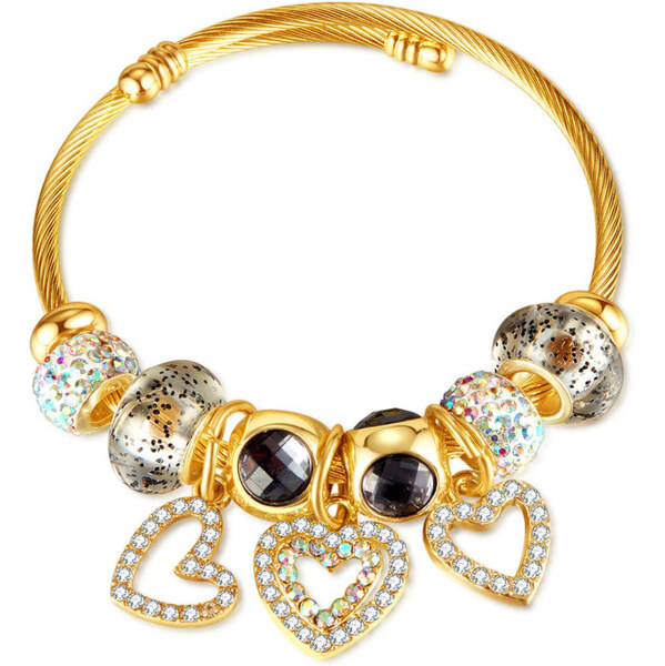 Titan Jewerly Dámsky pevný oceľový náramok s príveskami Love Charms 65228830