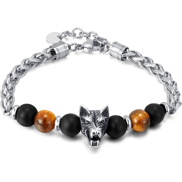 Impress Jewelry Náramok z chirurgickej ocele a tigrieho oka Wolf 65228920