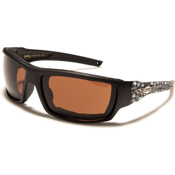 Olympic eyewear CHOPPERS Pánske Biker Slnečné okuliare s lebkou Hnedé 65228939