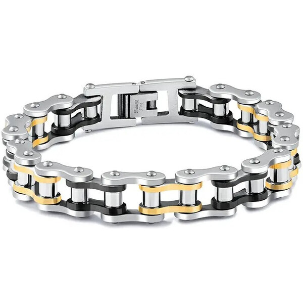 Impress Jewelry Náramok z chirurgickej ocele Moto Chain Tricolor 65229064