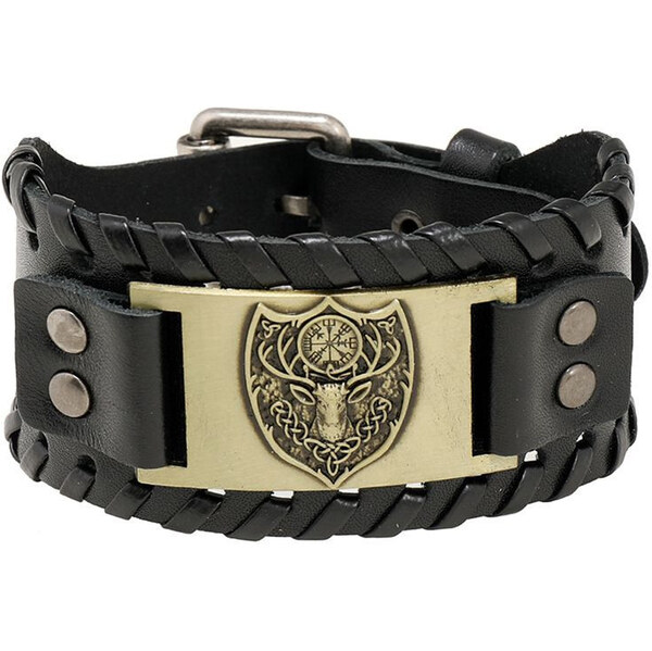 Lodestar Vintage široký viking náramok Erb jelenia hlava Čierny 65229147