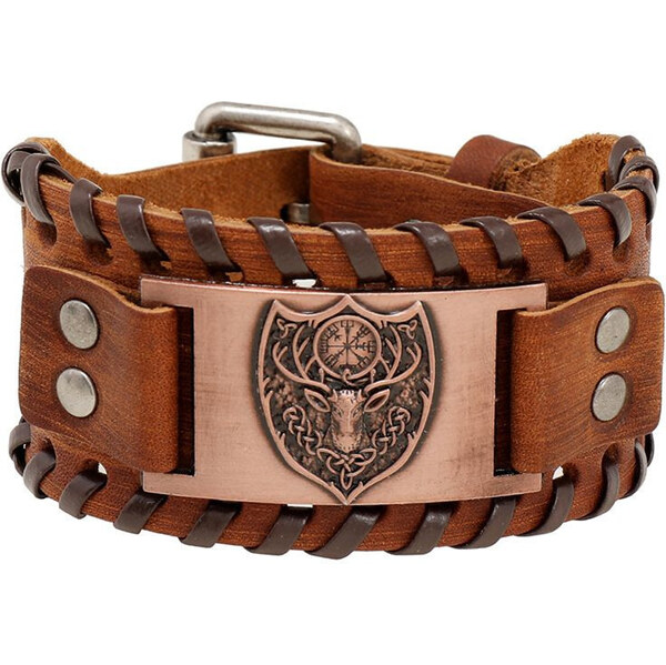 Lodestar Vintage široký viking náramok Erb jelenia hlava Hnedý 65229148