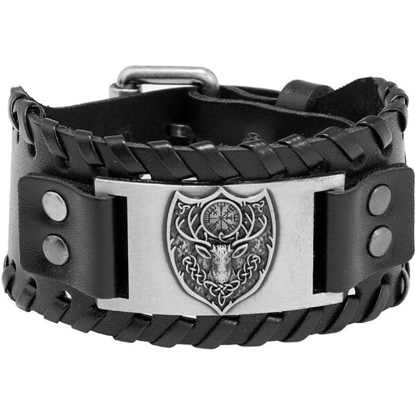 Lodestar Vintage široký viking náramok Erb jelenia hlava Strieborný 65229149
