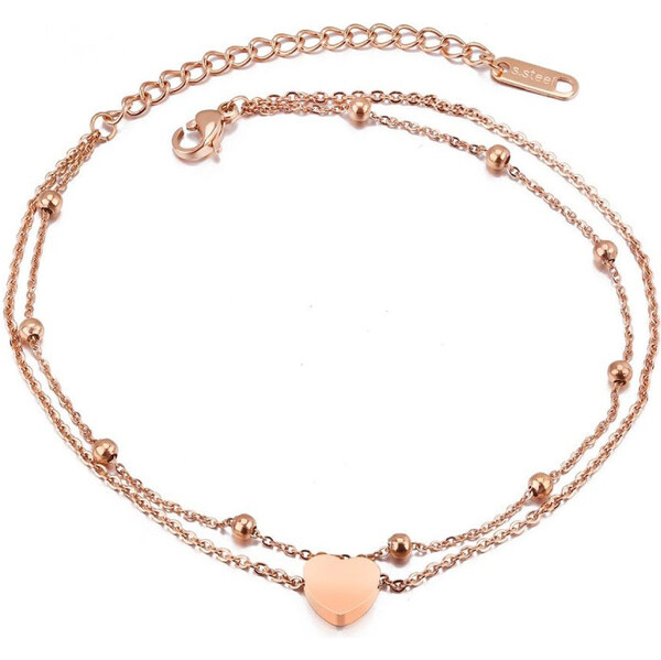 Titan Jewerly Dámsky oceľový náramok na nohu so srdiečkom Rose gold 65229266